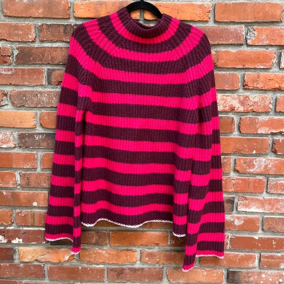 Maeve by Anthropologie Striped Wool Blend Turtleneck Sweater Bell Sleeves Size L - Picture 4 of 10